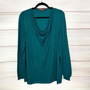 Marina Rinaldi Sport Sweater Tunic Deep Sea Green A-line Cowl Neck  M US 12-14